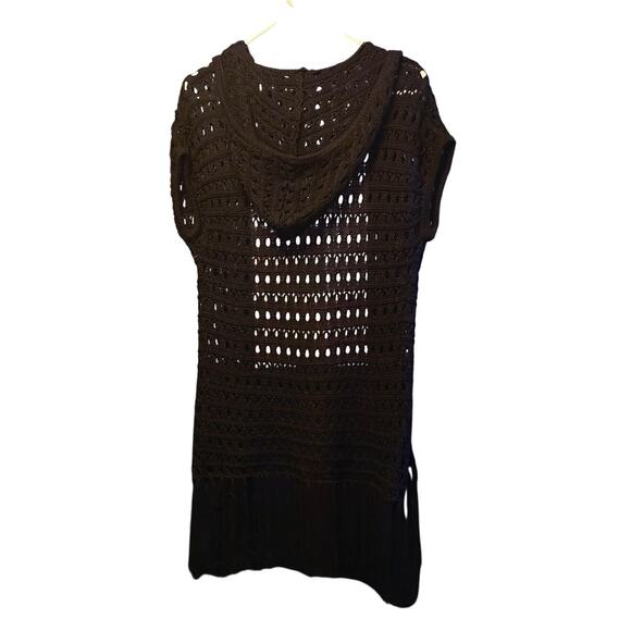 Wet seal y2k loose knit fringe hooded sleeveless cardigan festival size small - Picture 2 of 4